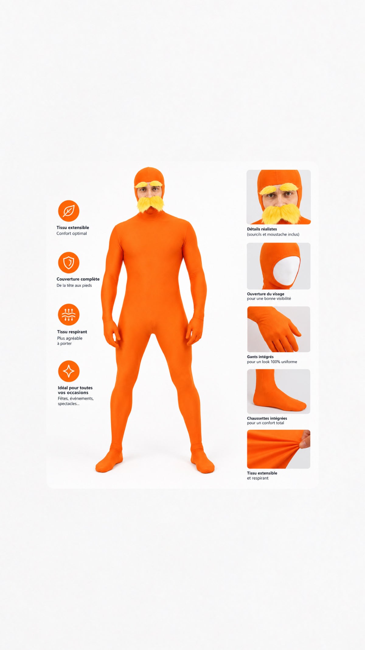 costume orange + moustache jaune